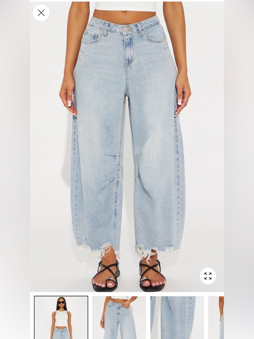 Fashion Nova Light Blue Distressed Wide-Leg Jeans